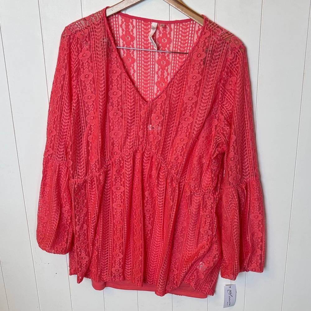 NWT NY Collection 2 piece Bell Sleeve Lace Top! Size 2X